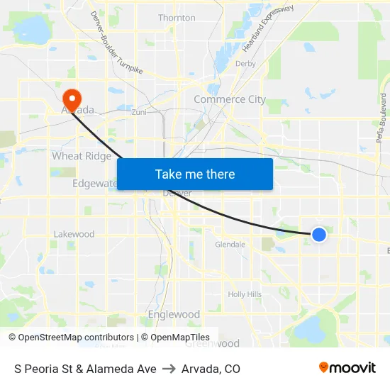 S Peoria St & Alameda Ave to Arvada, CO map