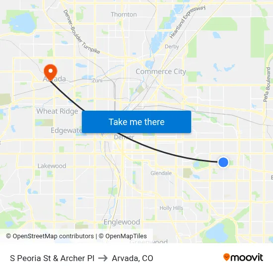 S Peoria St & Archer Pl to Arvada, CO map