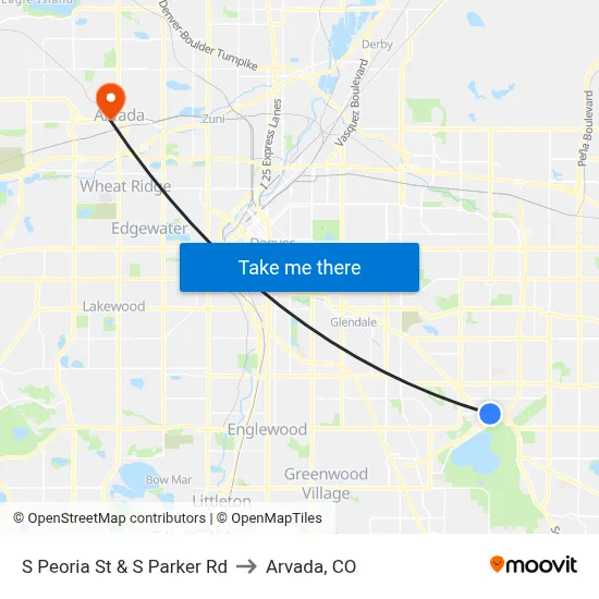 S Peoria St & S Parker Rd to Arvada, CO map