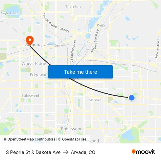 S Peoria St & Dakota Ave to Arvada, CO map
