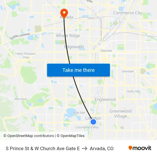 S Prince St & W Church Ave Gate E to Arvada, CO map