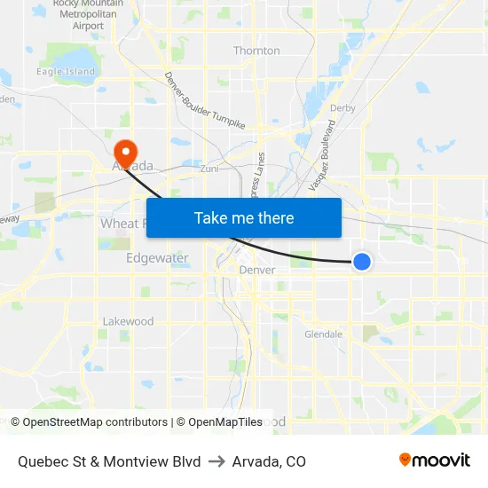 Quebec St & Montview Blvd to Arvada, CO map