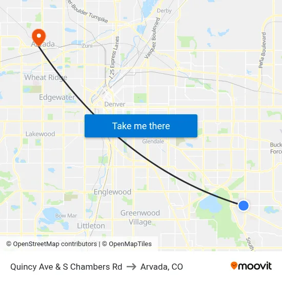 Quincy Ave & S Chambers Rd to Arvada, CO map