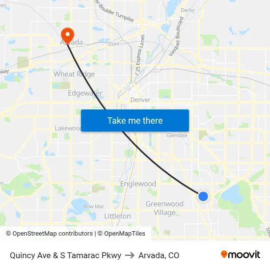 Quincy Ave & S Tamarac Pkwy to Arvada, CO map