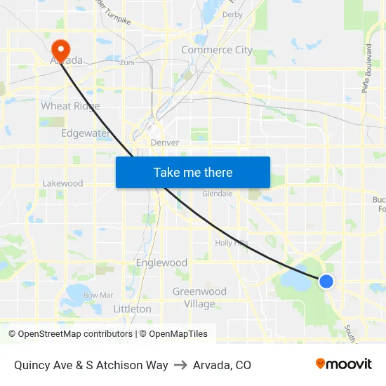 Quincy Ave & S Atchison Way to Arvada, CO map