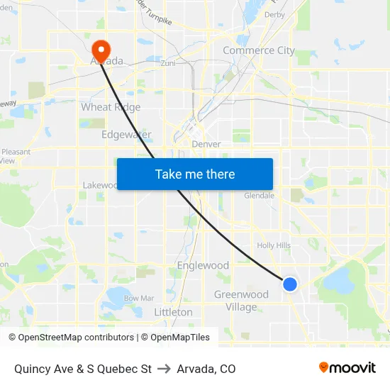 Quincy Ave & S Quebec St to Arvada, CO map