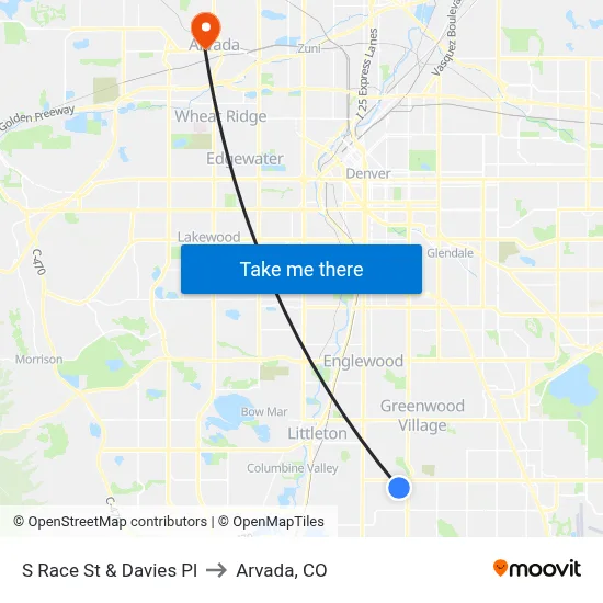 S Race St & Davies Pl to Arvada, CO map