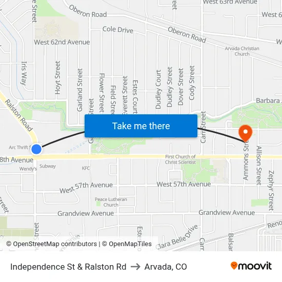 Independence St & Ralston Rd to Arvada, CO map