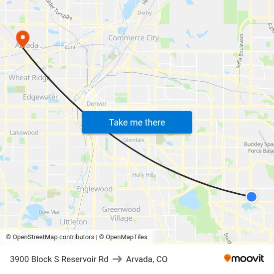 3900 Block S Reservoir Rd to Arvada, CO map