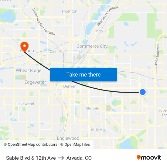 Sable Blvd & 12th Ave to Arvada, CO map
