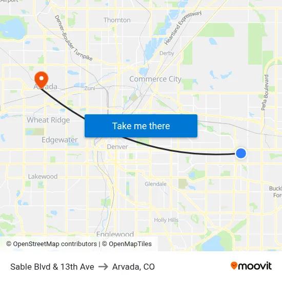 Sable Blvd & 13th Ave to Arvada, CO map