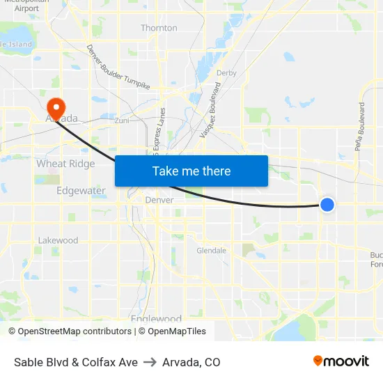 Sable Blvd & Colfax Ave to Arvada, CO map