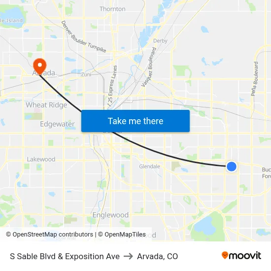 S Sable Blvd & Exposition Ave to Arvada, CO map