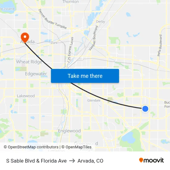S Sable Blvd & Florida Ave to Arvada, CO map