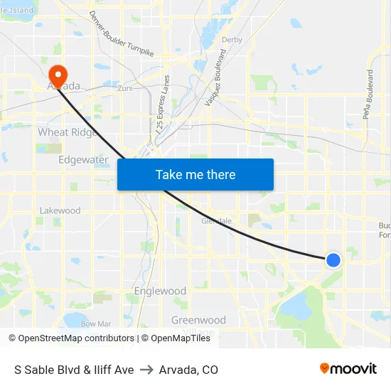 S Sable Blvd & Iliff Ave to Arvada, CO map