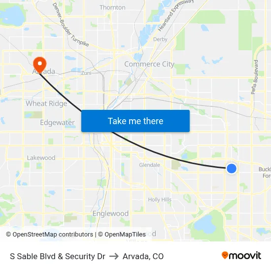 S Sable Blvd & Security Dr to Arvada, CO map
