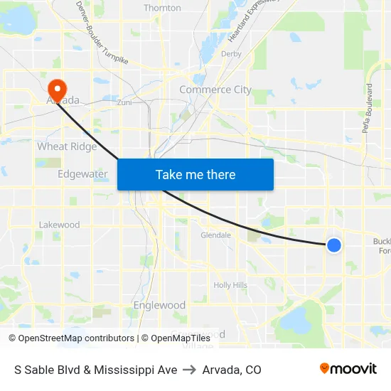 S Sable Blvd & Mississippi Ave to Arvada, CO map