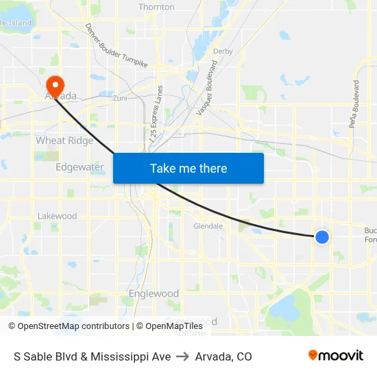 S Sable Blvd & Mississippi Ave to Arvada, CO map