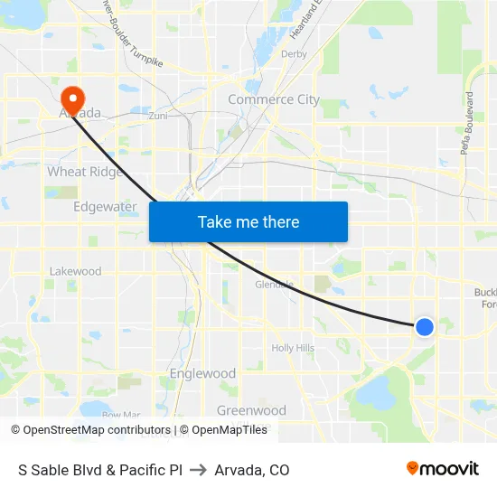 S Sable Blvd & Pacific Pl to Arvada, CO map