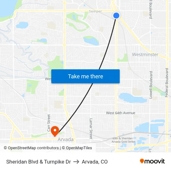 Sheridan Blvd & Turnpike Dr to Arvada, CO map