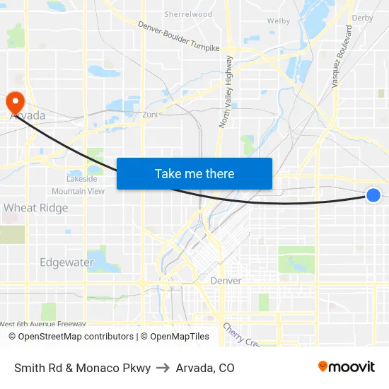 Smith Rd & Monaco Pkwy to Arvada, CO map