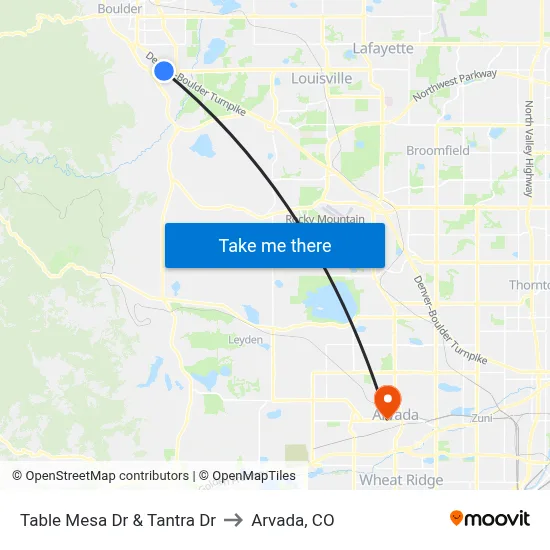 Table Mesa Dr & Tantra Dr to Arvada, CO map