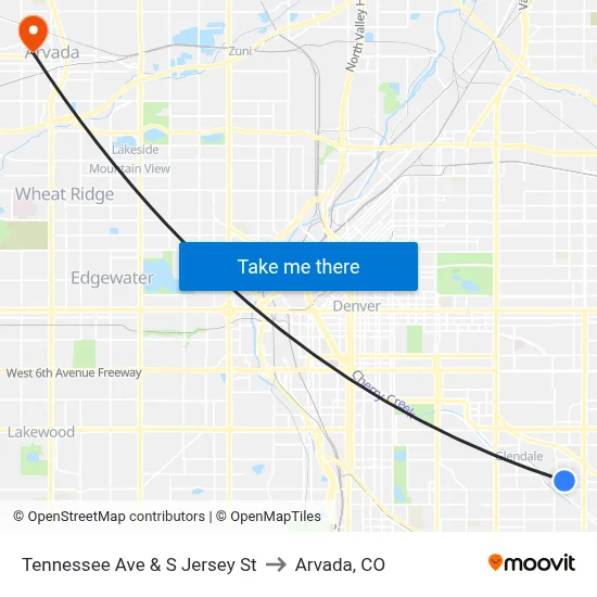 Tennessee Ave & S Jersey St to Arvada, CO map