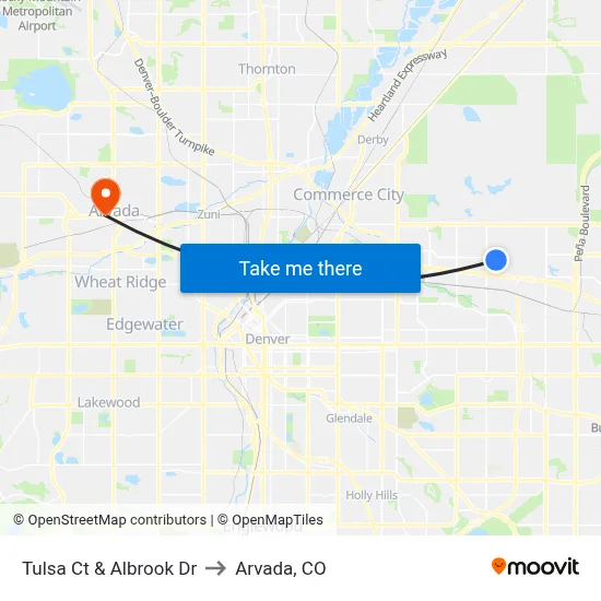 Tulsa Ct & Albrook Dr to Arvada, CO map