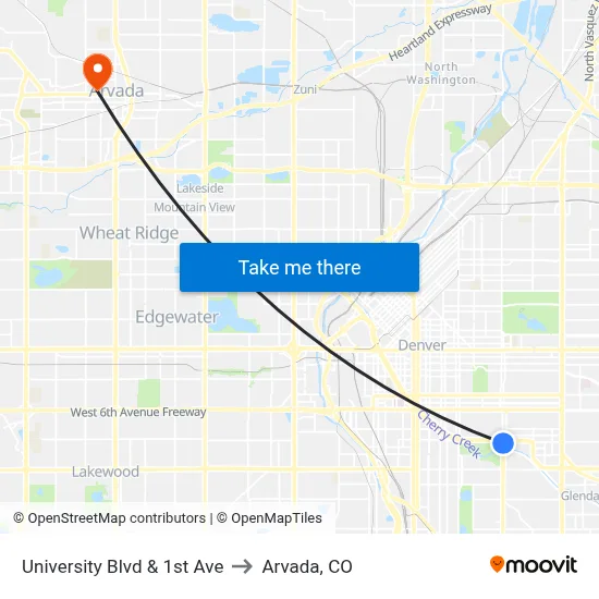 University Blvd & 1st Ave to Arvada, CO map
