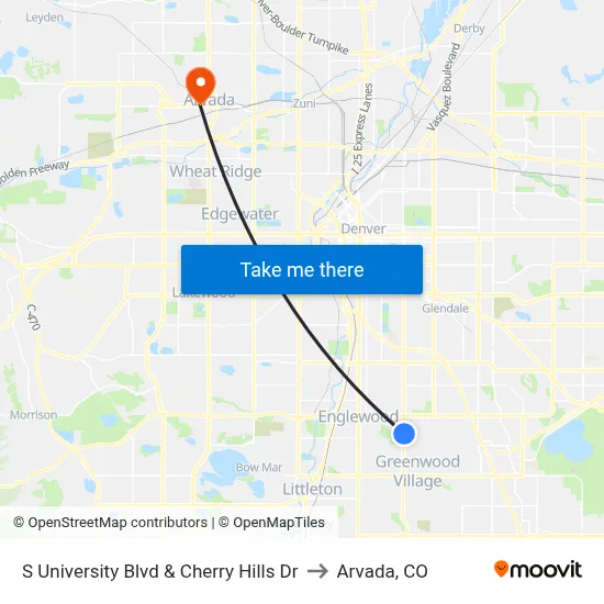 S University Blvd & Cherry Hills Dr to Arvada, CO map