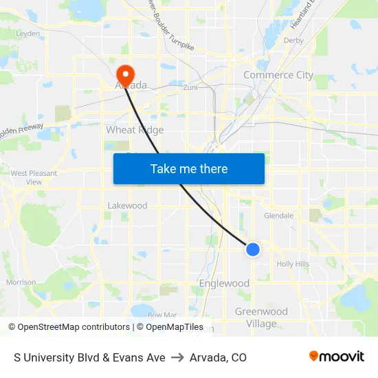 S University Blvd & Evans Ave to Arvada, CO map