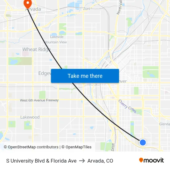S University Blvd & Florida Ave to Arvada, CO map