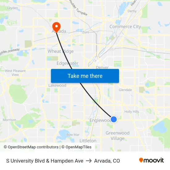 S University Blvd & Hampden Ave to Arvada, CO map