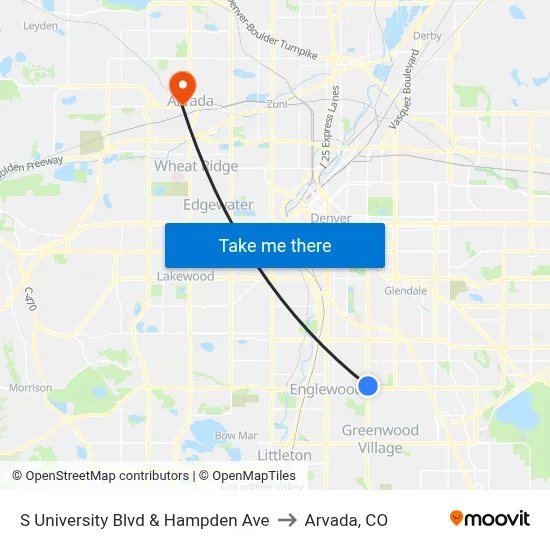 S University Blvd & Hampden Ave to Arvada, CO map