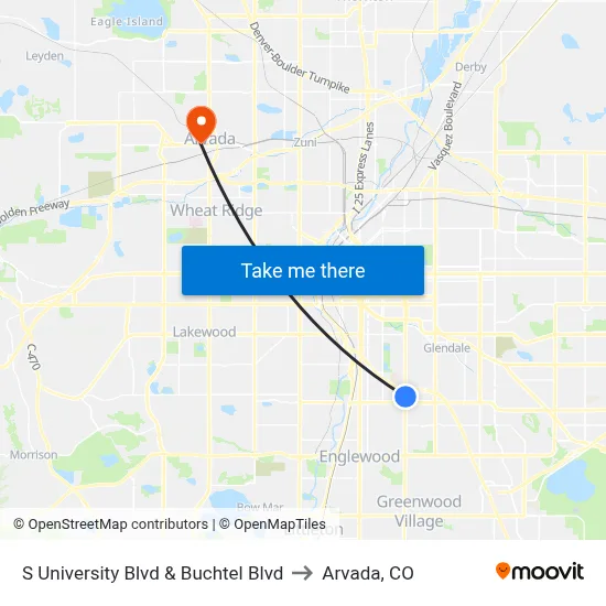 S University Blvd & Buchtel Blvd to Arvada, CO map