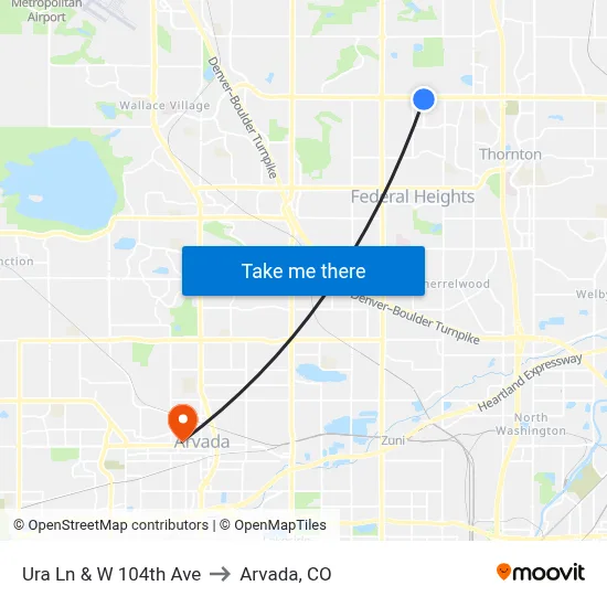 Ura Ln & W 104th Ave to Arvada, CO map
