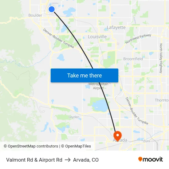 Valmont Rd & Airport Rd to Arvada, CO map