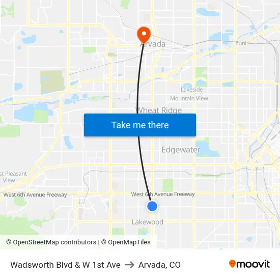 Wadsworth Blvd & W 1st Ave to Arvada, CO map