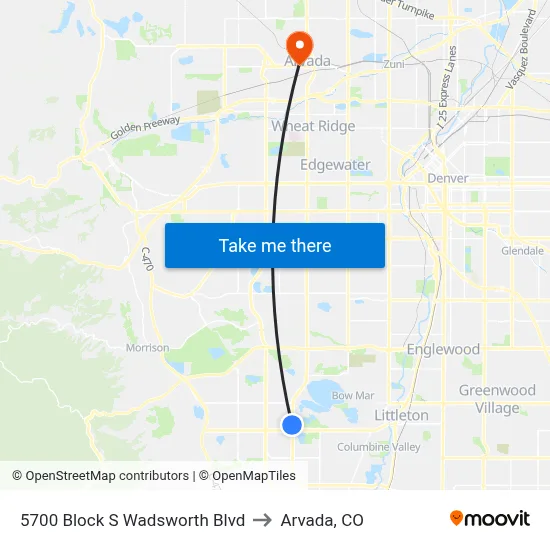 5700 Block S Wadsworth Blvd to Arvada, CO map