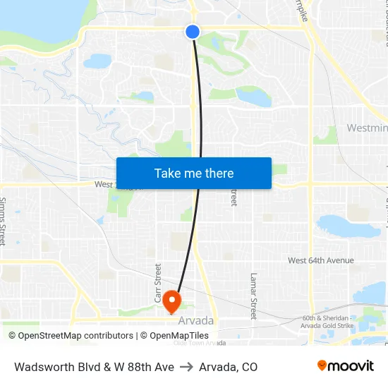 Wadsworth Blvd & W 88th Ave to Arvada, CO map