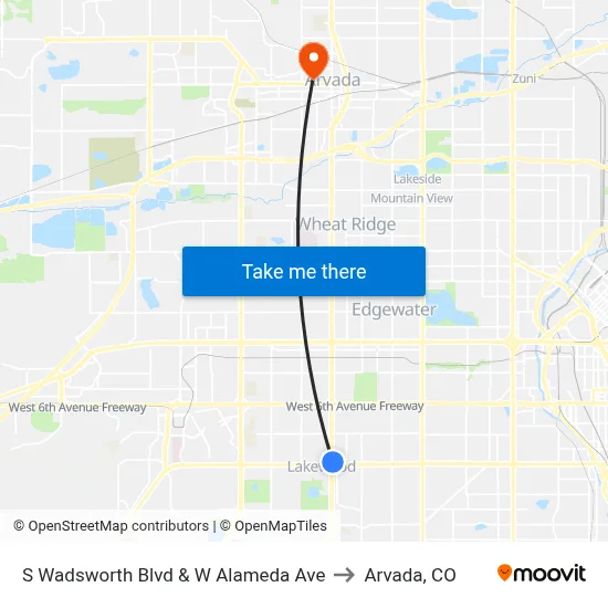 S Wadsworth Blvd & W Alameda Ave to Arvada, CO map