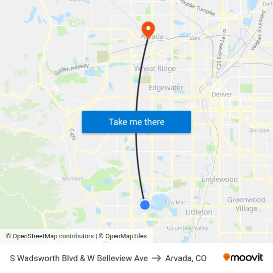 S Wadsworth Blvd & W Belleview Ave to Arvada, CO map