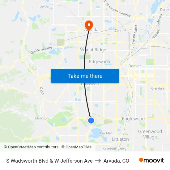 S Wadsworth Blvd & W Jefferson Ave to Arvada, CO map