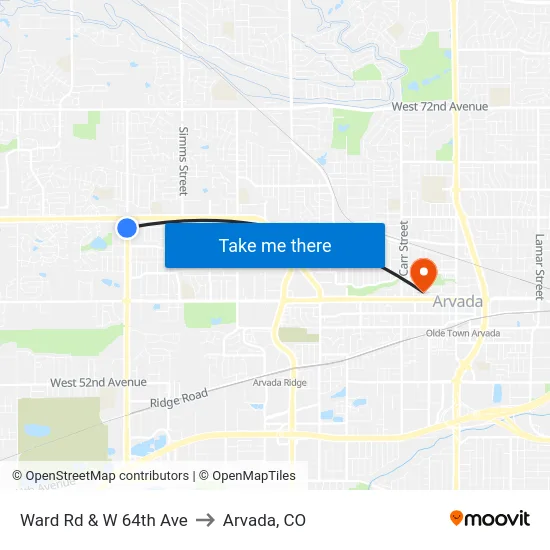 Ward Rd & W 64th Ave to Arvada, CO map