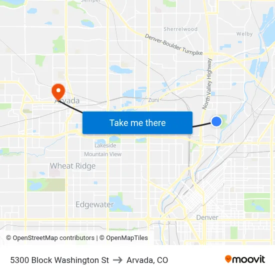 5300 Block Washington St to Arvada, CO map