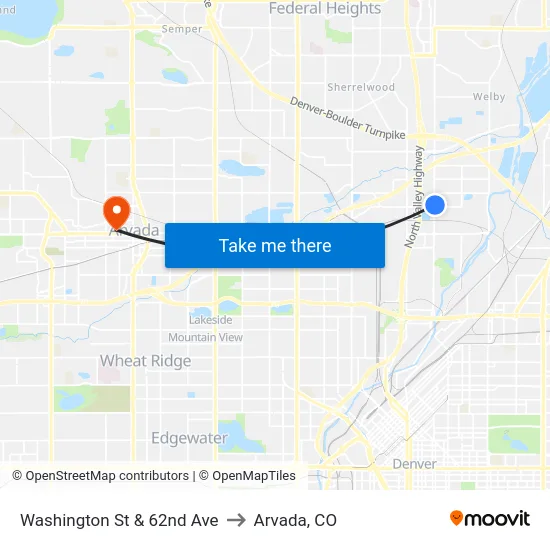 Washington St & 62nd Ave to Arvada, CO map