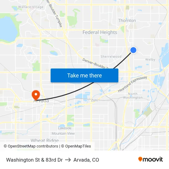 Washington St & 83rd Dr to Arvada, CO map