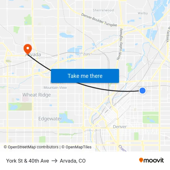 York St & 40th Ave to Arvada, CO map
