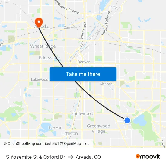 S Yosemite St & Oxford Dr to Arvada, CO map