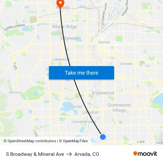 S Broadway & Mineral Ave to Arvada, CO map